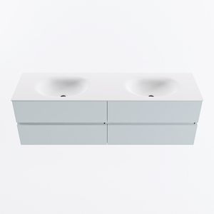 MONDIAZ VICA 160cm badmeubel onderkast Clay 4 lades. Wastafel MOON dubbel 2 kraangaten, kleur Talc.