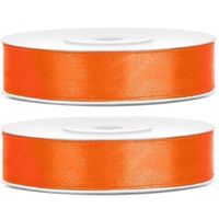 2x Hobby/decoratie oranje satijnen sierlinten 1,2 cm/12 mm x 25 meter