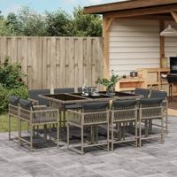 11-delige Tuinset met kussens poly rattan grijs