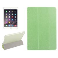 Zijde textuur horizontale Flip lederen draagtas met drie-opvouwbare houder voor iPad Mini 4 (groen)