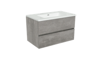 Storke Edge zwevend badkamermeubel 80 x 46 cm beton donkergrijs met Diva enkele wastafel in glanzend composiet marmer