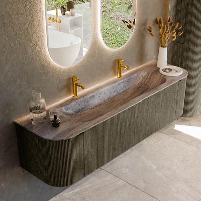 Badmeubel Mondiaz Kurve-Dlux | 170 cm | Meubelkleur Shadow | Wastafelkleur Oza | Solid surface | Wasbak midden spoelbak | 2 kraangaten