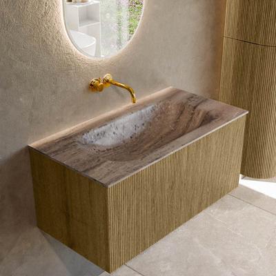 Badmeubel Mondiaz Kurve-Dlux | 90 cm | Meubelkleur Dusk | Wastafelkleur Oza | Solid surface | Wasbak midden spoelbak | Zonder kraangat(en)