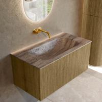 Badmeubel Mondiaz Kurve-Dlux | 90 cm | Meubelkleur Dusk | Wastafelkleur Oza | Solid surface | Wasbak midden spoelbak | Zonder kraangat(en)