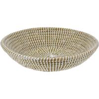 Fruitschaal/fruitmand Rattan - gevlochten riet - D35 x H8 cm - naturel - rond - opberg mandjes