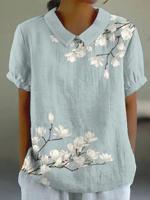 Casual Floral Shawl Collar Loose Shirt - thumbnail