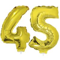 45 jaar leeftijd versiering cijfers - verjaardag - ballonnen op stokje - van 41 cm - goud