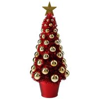 Complete mini kunst kerstboompje/kunstboompje rood/goud met kerstballen 40 cm - Kunstkerstboom - thumbnail