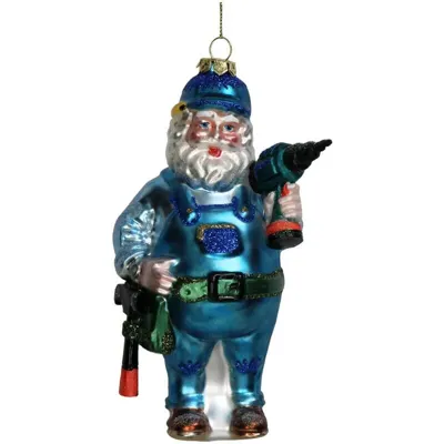 Kersten Ornament Bouwvakker glas blauw 14cm