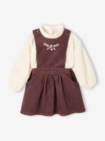 Babyset blouse en schortjurk van ribfluweel bordeauxrood - thumbnail