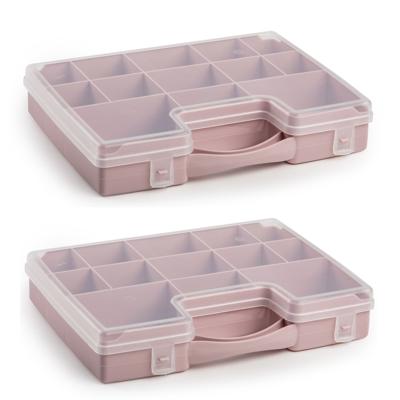 3x stuks plasticforte opbergkoffertje - 13-vaks - oud roze - opbergkoffer - sorteer box - 27,5 x 20,