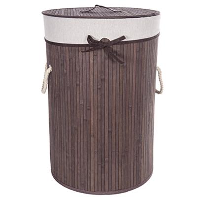 CM Wasmand - stof met hout look - met deksel - opvouwbaar - bruin - 38 x 56 cm