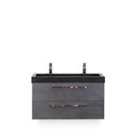 Seville Badmeubelset 100 cm - Beton Antraciet - Wastafel Hardsteen Wit Lucca 2 kraangaten