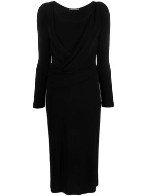 Alberta Ferretti robe mi-longue drapée à col rond - Noir