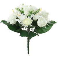 Kunstbloemen boeket roos/orchidee/chrysant - wit - H36 cm - Bloemstuk - Bladgroen   -