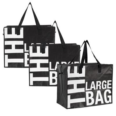 Boodschappentas / opbergtas XXL - 3x - 90 liter - shopper - mega/ jumbo tas - zwart - 55 x 55 x 30 c