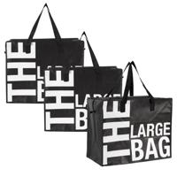 Boodschappentas / opbergtas XXL - 3x - 90 liter - shopper - mega/ jumbo tas - zwart - 55 x 55 x 30 c