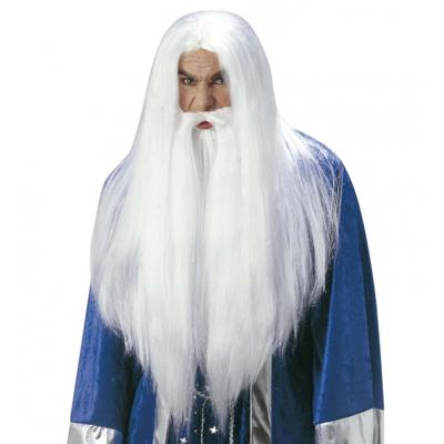 Verkleed pruik Merijn de tovenaar - wit - volwassenen - tovenaarspruik - Gandalf verkleedset