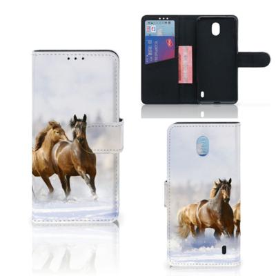 Nokia 1 Plus | Telefoonhoesje | Met pasjeshouder | Paarden