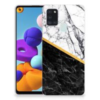 Samsung Galaxy A21s TPU Siliconen Hoesje Marmer Wit Zwart - Origineel Cadeau Man