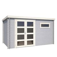 Blokhut Timian 380x230 Platinum Grey-Wit - Outdoor life