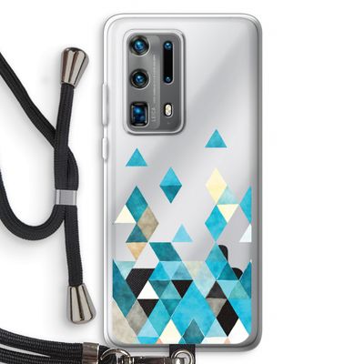 Gekleurde driehoekjes blauw: Huawei P40 Pro Plus Transparant Hoesje met koord