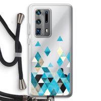 Gekleurde driehoekjes blauw: Huawei P40 Pro Plus Transparant Hoesje met koord