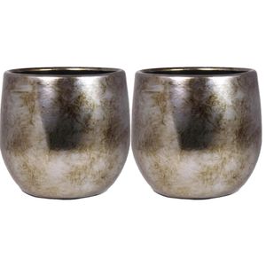 Set van 2x plantenpot/bloempot keramiek glans goud antieklook patroon - D16/H14 cm