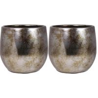 Set van 2x plantenpot/bloempot keramiek glans goud antieklook patroon - D16/H14 cm