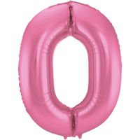 Folie ballon van cijfer 0 in het roze 86 cm - thumbnail
