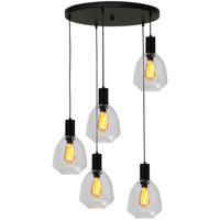 Masterlight 5-lichts vide hanglamp - zwart -Porto met Nicolette clear glazen - 2712-05-05-50-5-12