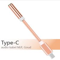 USB-C audio kabel M/F, Goud (3.5mm jack) - thumbnail