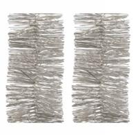 Decoris kerstslinger - 2x - zilver/champagne - 270 x 7 cm - folie/lametta - glans