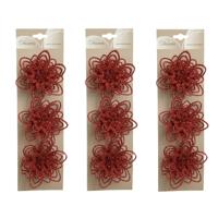Kerstboomversiering Bloemen - 18x stuks - 11 cm - rood glitter - op clip - ornament