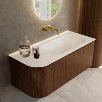 Badmeubel Mondiaz Kurve-Dlux | 105 cm | Meubelkleur Walnut | Wastafelkleur Ostra | Solid surface | Rechts spoelbak | Zonder kraangat(en) Badmeubel Mondiaz Kurve-Dlux | 105 cm | Meubelkleur Walnut | Wastafelkleur Ostra | Solid surface | Rechts spoelbak | Zonder kraangat(en)