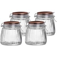 Voorraadpot/bewaarpot - 4x - 1L - glas - met beugelsluiting - koperen deksel