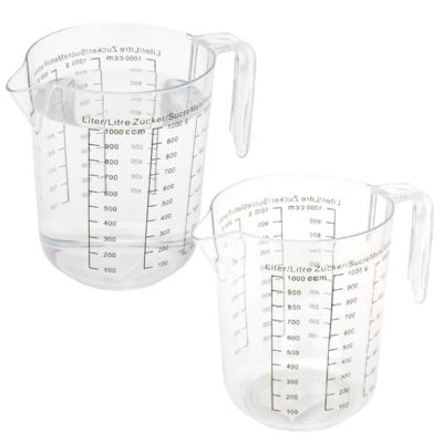 Maatbeker - 2x - 1 liter - transparant - kunststof - 13 x 15 cm