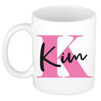 Naam mok Kim - roze - wit - keramiek - 300 ml - verjaardag/cadeau beker