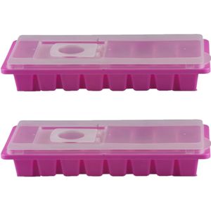 2x stuks ijsblokjes maken houders fuchsia roze met deksel 26 x 11 cm