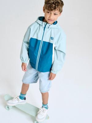 Windjack colorblock voor jongens blauwgroen