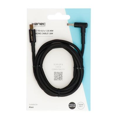 Yanec usb-c naar 4.0 x 1.35 mm laadkabel 1.8m