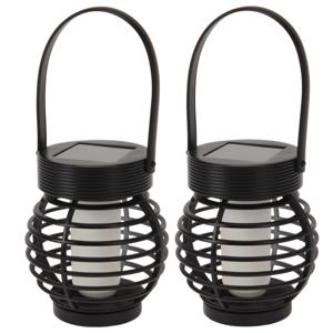 Set van 2x stuks zwarte solar LED lantaarns 11 cm