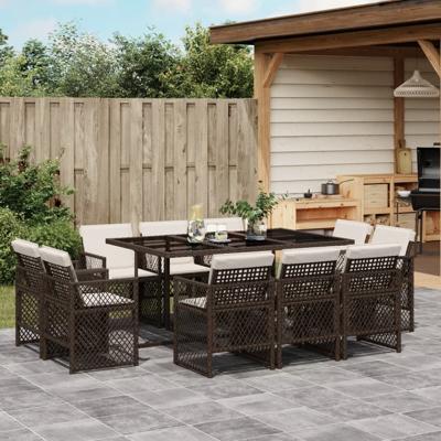 11-delige Tuinset met kussens poly rattan bruin