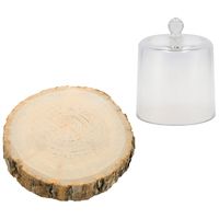 Decoratie stolp met boomschijf - glas/hout - D17 x H16 cm - deco cloche - woonaccessoire