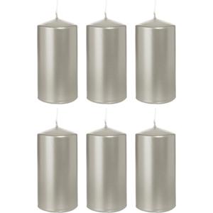 Cilinderkaars/stompkaars - 6x - zilver - 6 x 12 cm - 40 branduren