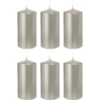 Cilinderkaars/stompkaars - 6x - zilver - 6 x 12 cm - 40 branduren