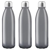 3x Stuks glazen waterfles/drinkfles zwart transparant met Rvs dop 500 ml