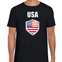 USA landen supporter t-shirt met Amerikaanse vlag schild zwart heren