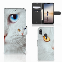 Huawei P20 Lite Telefoonhoesje met Pasjes Witte Kat