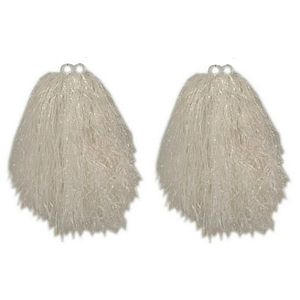 6x Stuks cheerball/pompom wit met ringgreep 23 cm voor kinderen